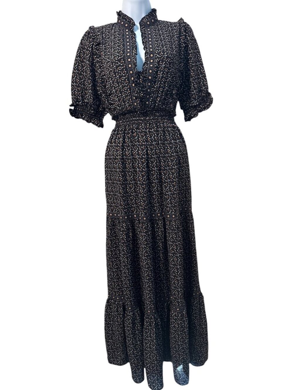 NEW Max Studio Maxi Dress Ruffled High-Low Collar Medium